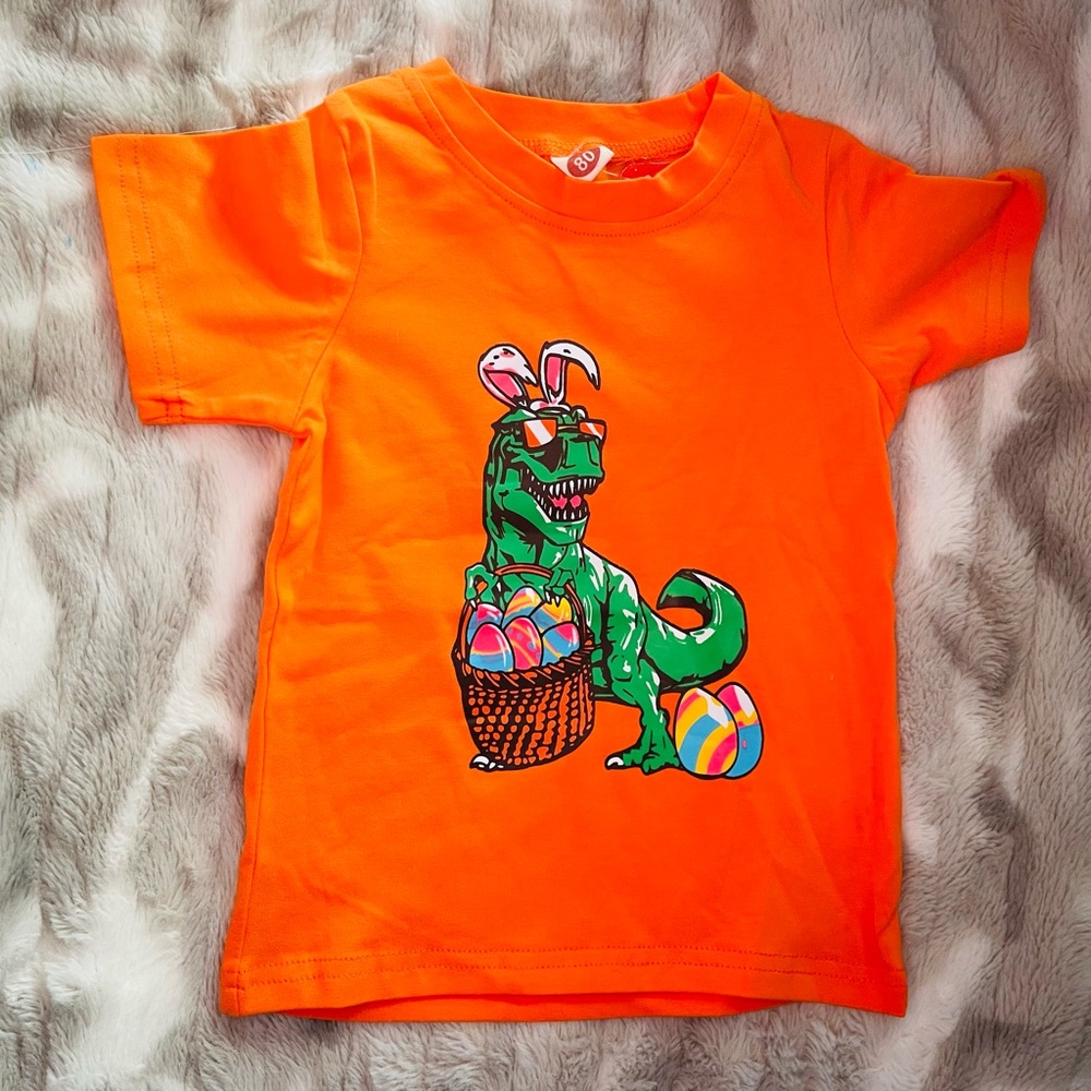 Orange Dinosaur Graphic Kids T-Shirt